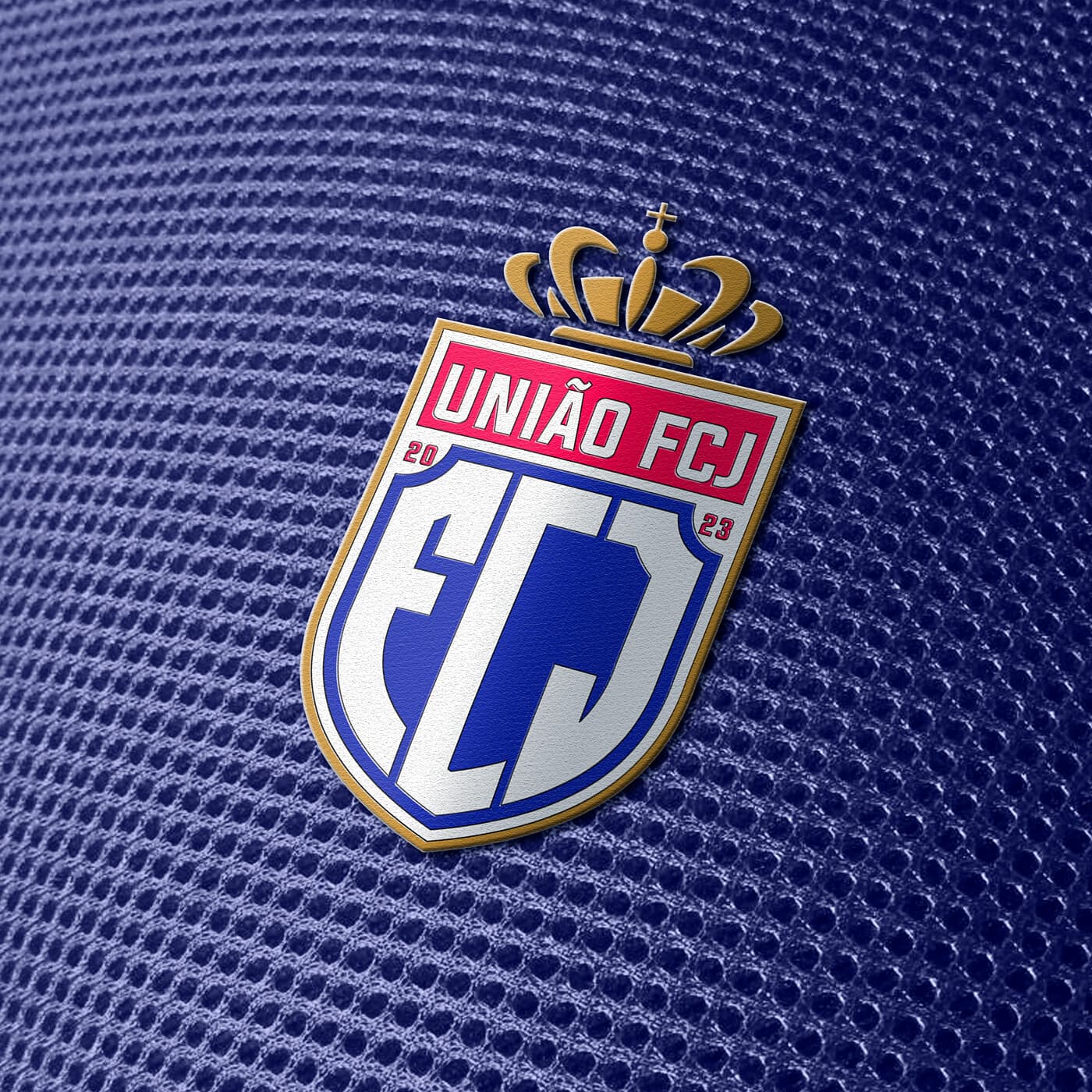 Mockup de apresentação do escudo aplicado em tecido